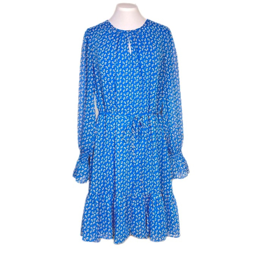 Boden Provence Blue Floral Polyester Chiffon Dress Belted or Flowy SZ 12